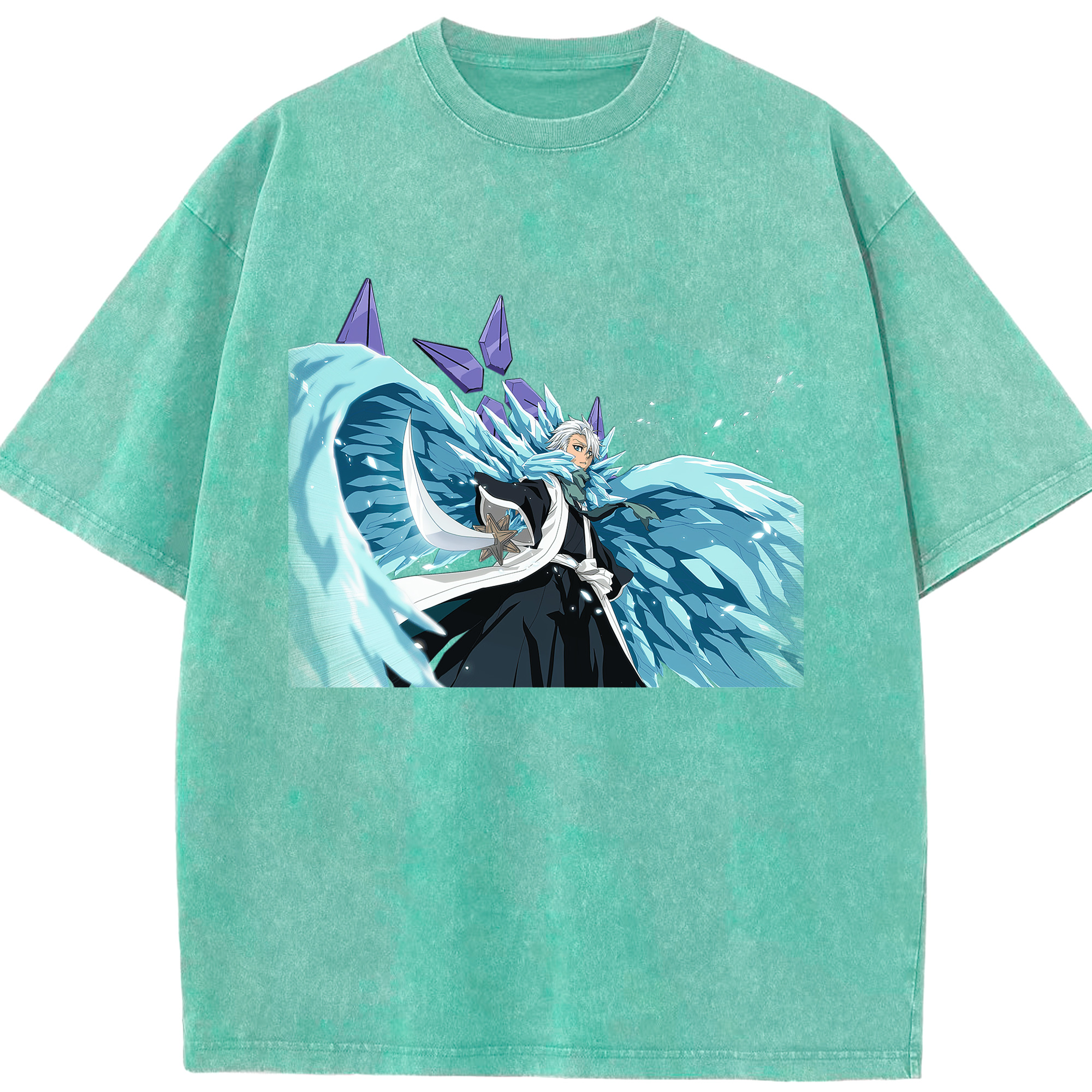 （画像用） ブリーチ 日番谷冬獅郎（ひつがや とうしろう） BLEACH Hitsugaya Toushirou 綿100% ヴィンテージ風 半袖Tシャツ（フロントプリント）